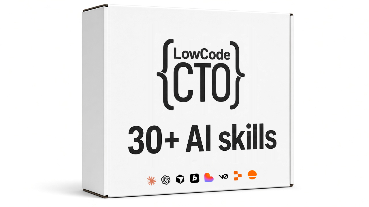 AI Builder skills software box. Low Code CTO, 30+ AI skills.